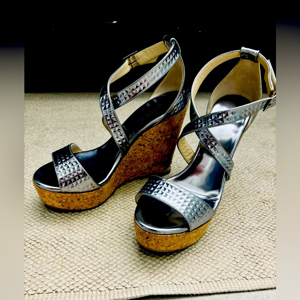 Jimmy Choo sz 38 silver wedges Portia - Picture 2 of 5